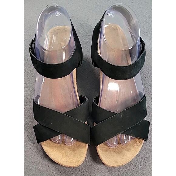 Bjorndal Darcy Black Leather Strappy Wedge Sandals 8M - Picture 2 of 9